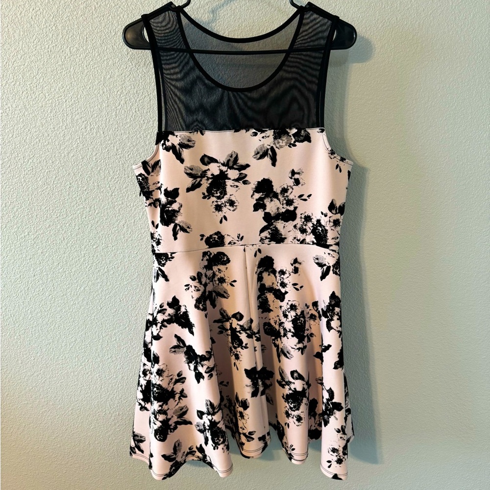 Baby pink and black velvet mini dress